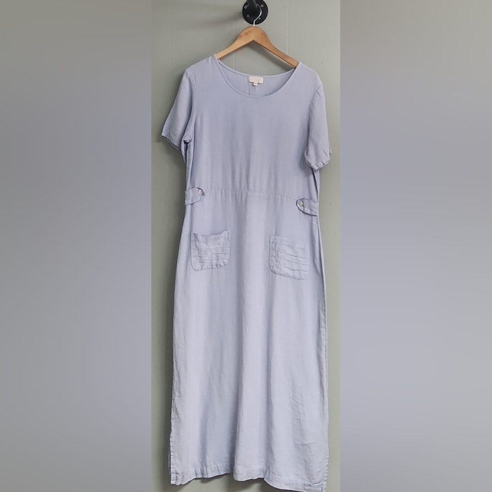 J. Jill 100% Linen Light Blue A Line Shift Dress with Front Pockets. Medium Tall